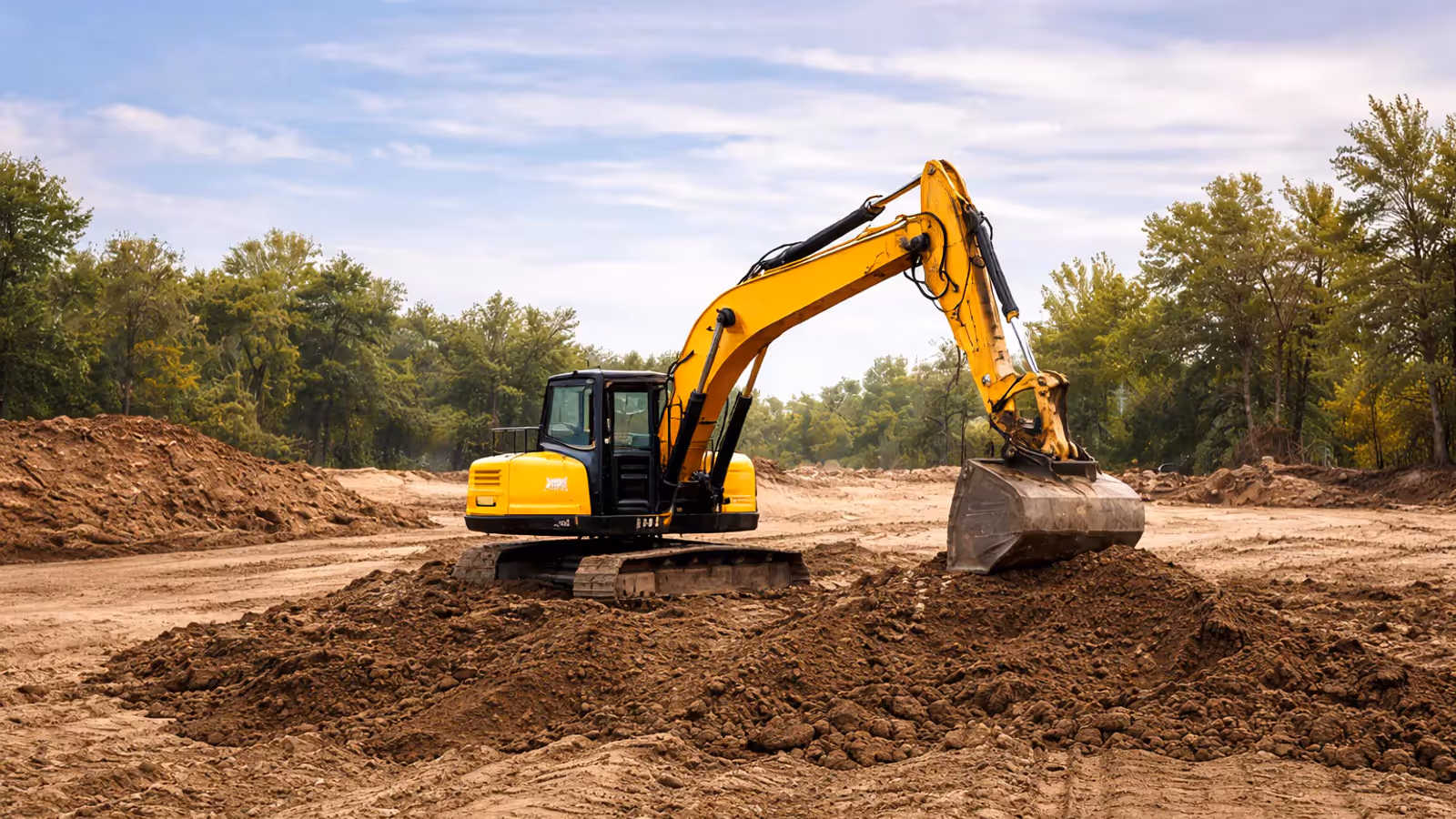 Finished earthwork and grading on a prepared building site