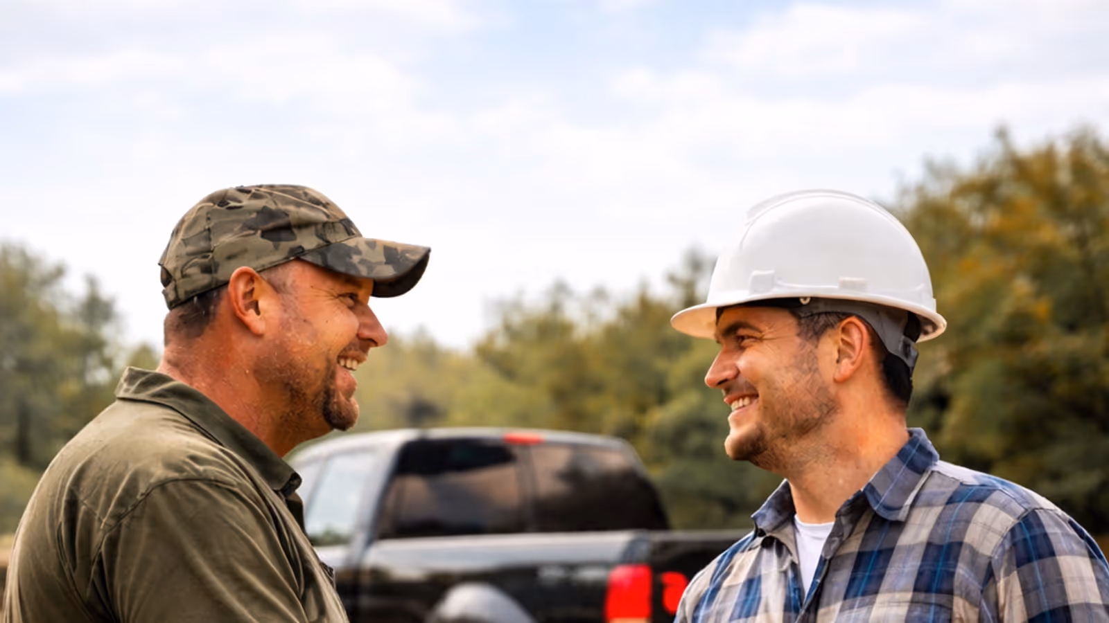 DJ Hyde with a property owner at a Wiregrass job site